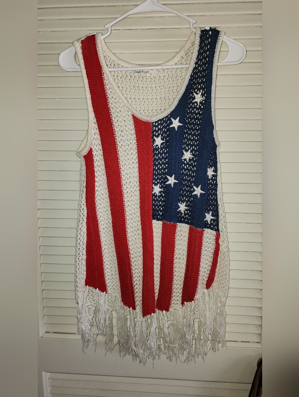 Cloud Chaser American Flag Crochet Fringe Tank Top Boho Festival Patriotic Size